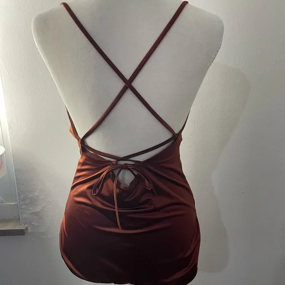 CALIA by Carrie Underwood Deep V-Neck Brown Swimsuit - Picture 3 of 8